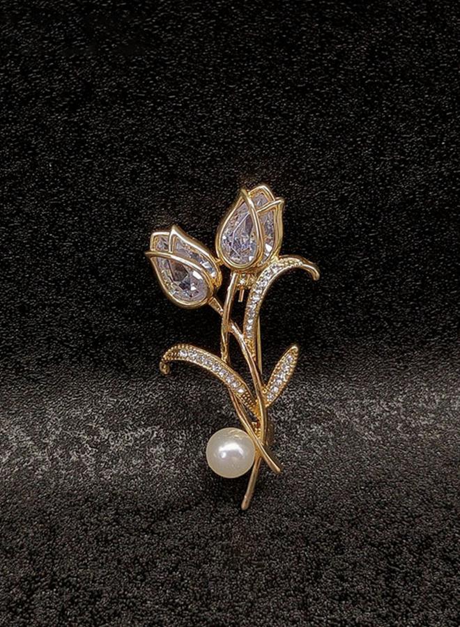 Take Two Flower Shaped Rhinestone Embellished Brooch - Image 5