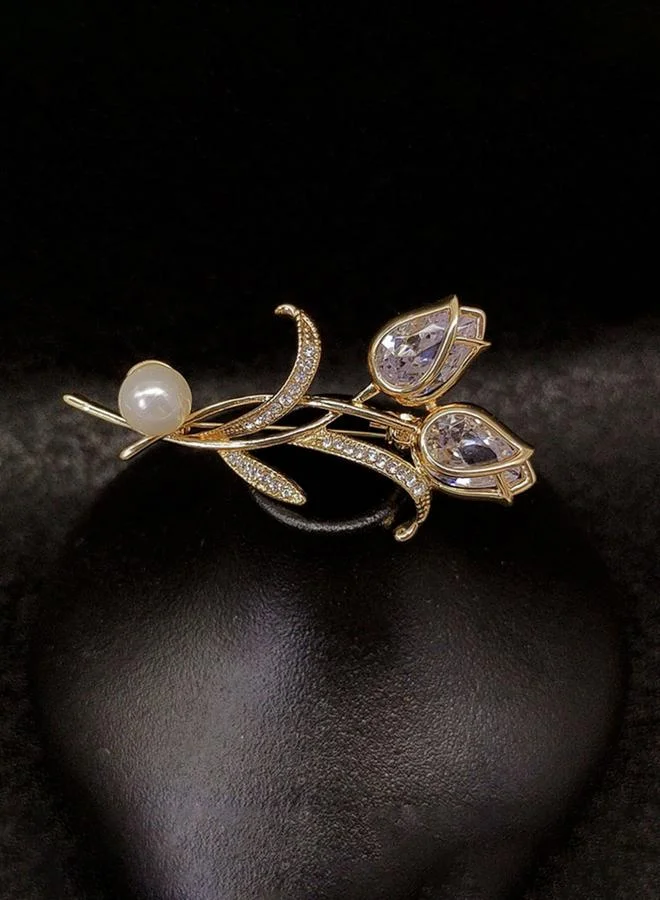 Take Two  Flower Shaped Rhinestone Embellished Brooch for Women | Best Price UAE