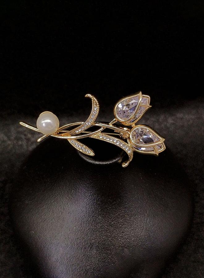 Take Two Flower Shaped Rhinestone Embellished Brooch - Image 4