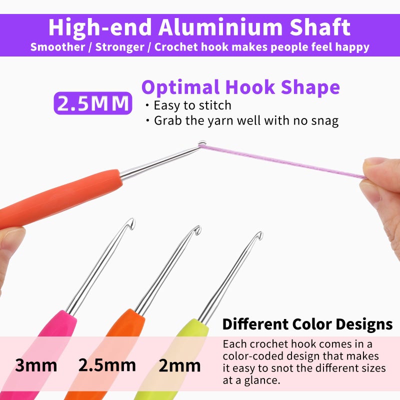 Iuuidu 3PCS Crochet Hooks, Ergonomic Handle Crochet Hooks for Arthritic Hands 3Size, Extra Long Crochet Needles for Beginners, Comfortable Smooth Knitting Needles for Handmade DIY Multicolor - Image 3