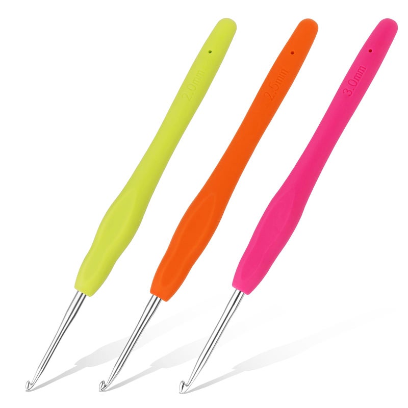 Iuuidu 3PCS Crochet Hooks, Ergonomic Handle Crochet Hooks for Arthritic Hands 3Size, Extra Long Crochet Needles for Beginners, Comfortable Smooth Knitting Needles for Handmade DIY Multicolor - Image 1
