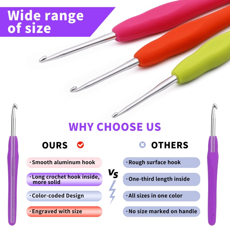 Iuuidu 3PCS Crochet Hooks, Ergonomic Handle Crochet Hooks for Arthritic Hands 3Size, Extra Long Crochet Needles for Beginners, Comfortable Smooth Knitting Needles for Handmade DIY Multicolor - Image 4