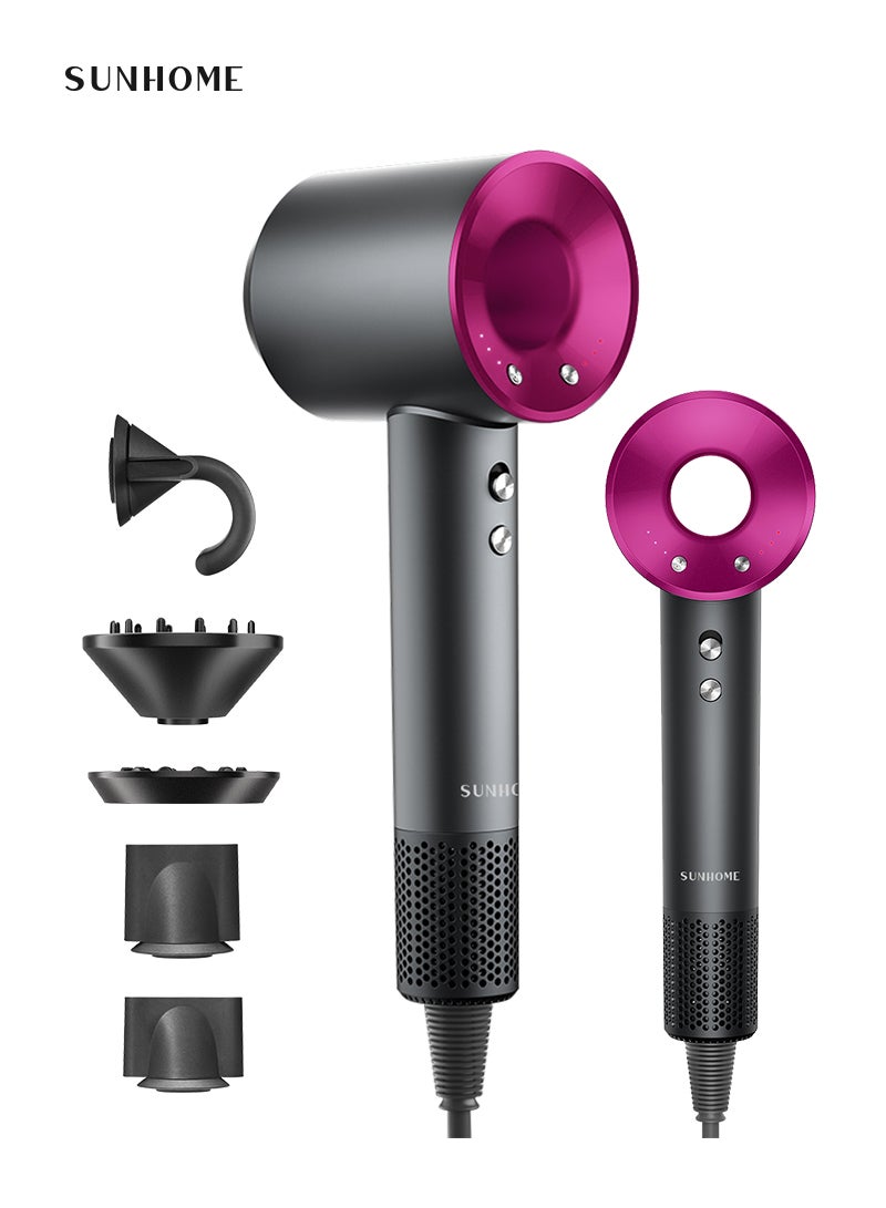 صن هوم Supersonic Hair Dryer with Diffuser Negative Ion Blow Dryer 110, 000 RPM Brushless Motor 3 Heat Settings High-Speed Fast Drying Professional Hair Dryer with 5 Attachments red - Image 1