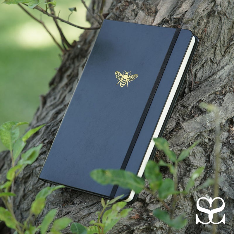 SETTINI Lined Journal - A5 Vegan Leather Notebook, 192 Archival-Quality Pages, QuillEase Bleed-Free Paper, Inner Pocket & Bookmark, Ideal for Journaling - Black Bee - Image 5