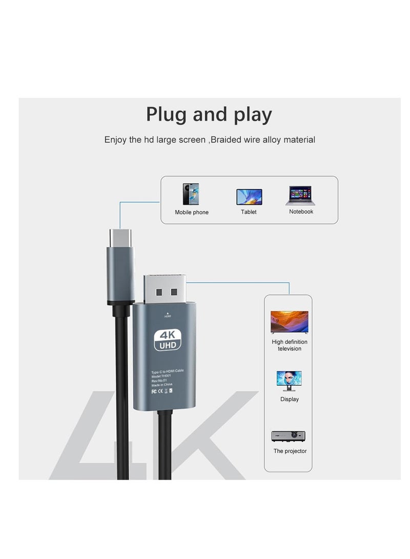 SYOSI USB C to HDMI Cable 6.5ft Nylon Braided Wire, Type C to HDMI Video Converter, Connection TV Projection 4K HD Adapter Aluminum Alloy Shell Cable Wire, for Phone Tablets Laptop (Nylon Cable)  - Image 3