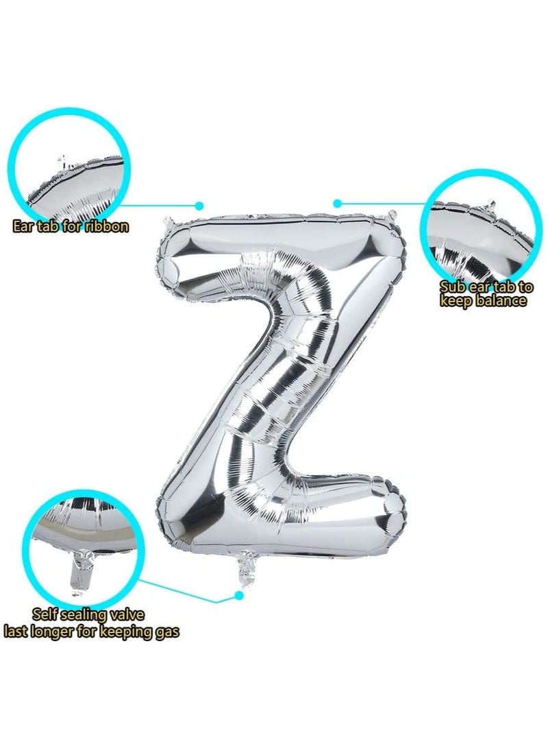 جولد إيدج بالونات هيليوم فضية عملاقة مقاس 32 بوصة على شكل حرف Z من رقائق معدنية، بالون مايلر كبير واحد، زينة حفلات أعياد الميلاد، مستلزمات حفلات استقبال المولود الجديد (فضي Z) - Image 2