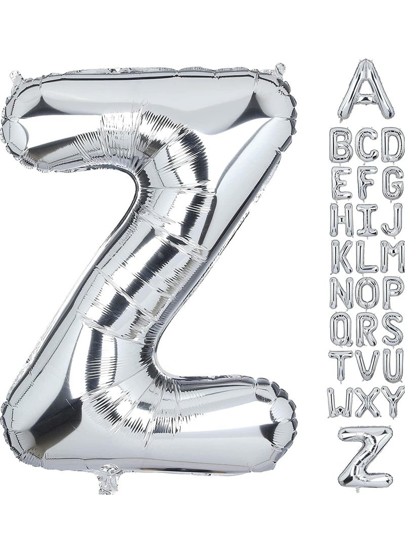 جولد إيدج بالونات هيليوم فضية عملاقة مقاس 32 بوصة على شكل حرف Z من رقائق معدنية، بالون مايلر كبير واحد، زينة حفلات أعياد الميلاد، مستلزمات حفلات استقبال المولود الجديد (فضي Z) - Image 1