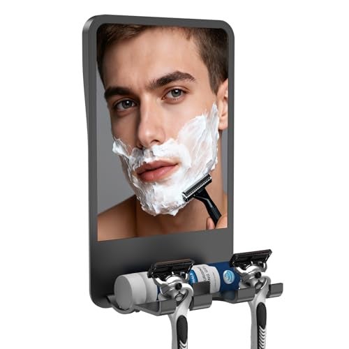 Infitrans Shower Mirror for Shaving Fogless with Multifunctional Storage for Razor and Shaving Foam Canister,Adjustable Angle Mirror (Black) - Image 1