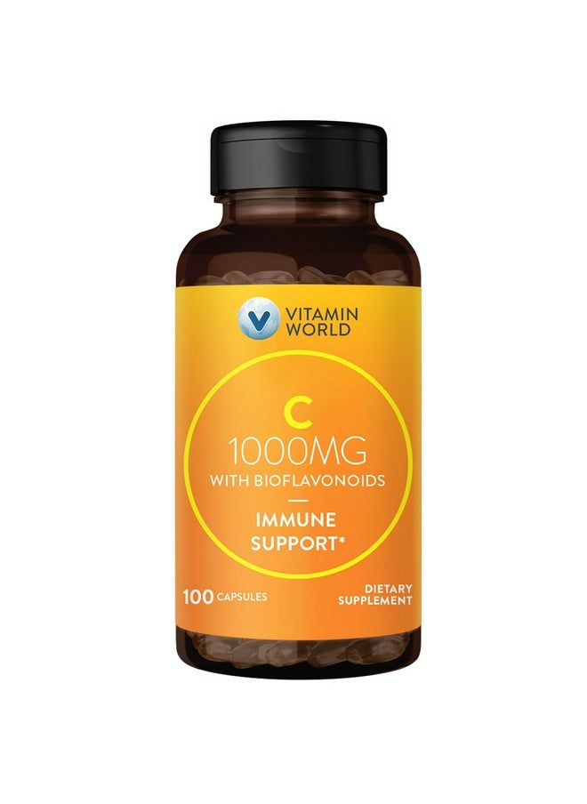 VITAMIN WORLD Vitamin World Vitamin C 1000 mg with Bioflavonoids, Immune Support, Antioxidant Protection, Vitamin C Supplement for Collagen Production, Bone & Skin Health, Gluten Free, 100 Capsules  - Image 1