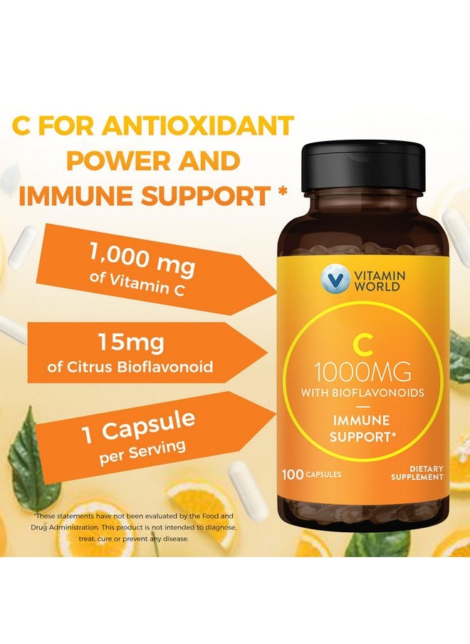 VITAMIN WORLD Vitamin World Vitamin C 1000 mg with Bioflavonoids, Immune Support, Antioxidant Protection, Vitamin C Supplement for Collagen Production, Bone & Skin Health, Gluten Free, 100 Capsules  - Image 5