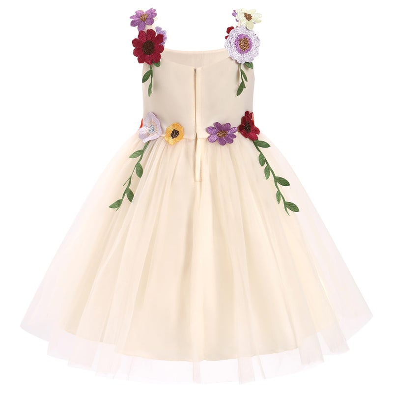 ODASDO Flower Girl Fairy Tulle Dress Kids Floral Embroidery Square Neck Sleeveless A-line Princess Tutu Dresses for Wedding Birthday Party Pageant Evening Formal Easter Champagne 2-3 Years - Image 4