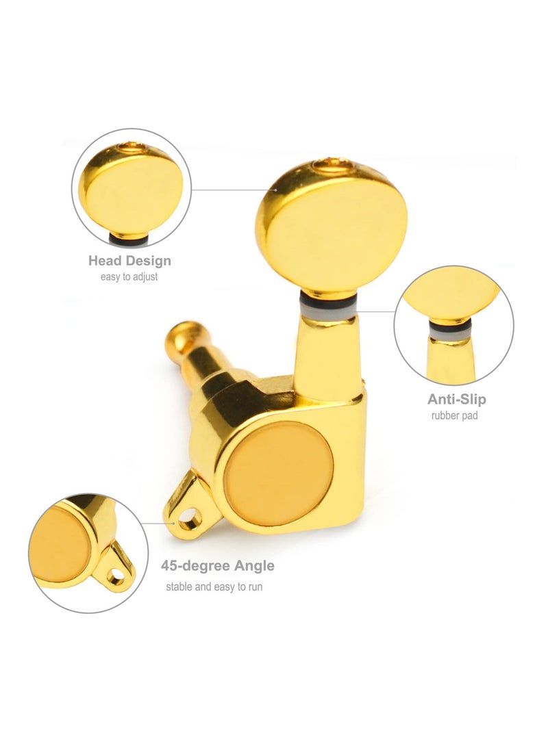 SYOSI SYOSI, Guitar Tuner Pegs, 6 Pieces 3R3L Small Oval Concave Button Sealed-gear String Tuners Tuning Pegs Key Machine Heads for Acoustic Electric Guitar  - Image 2