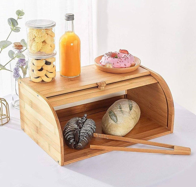 Large Wooden Roll Top Bread Box Large Capacity Bread Holder, Premium Food Storage Container for Loafers, Pastries or Snacks - Image 3