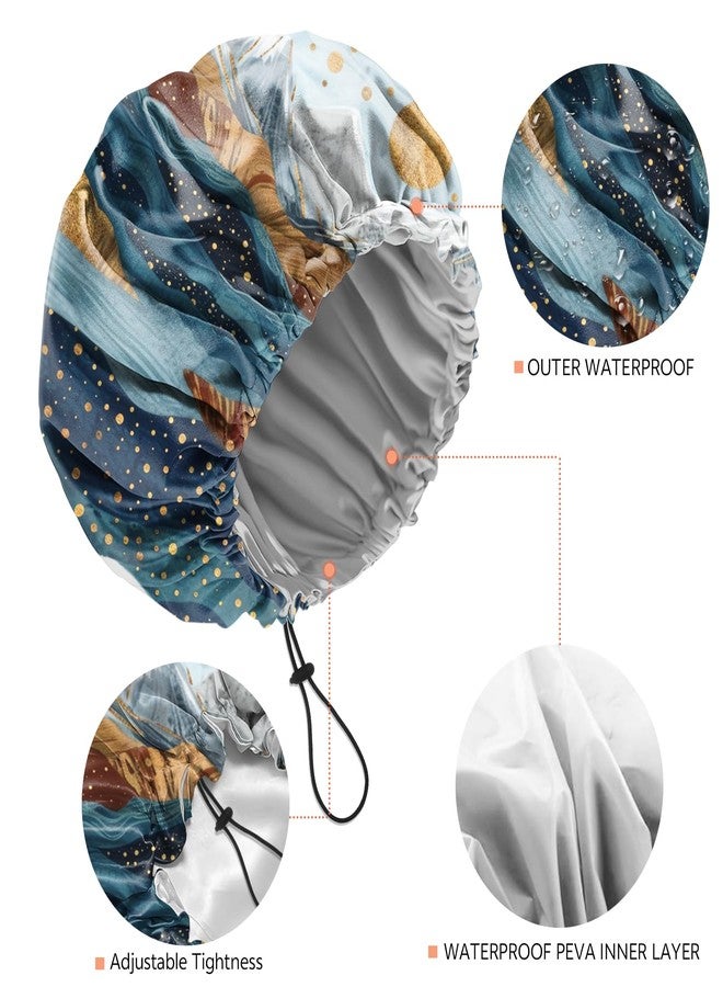 BHAHB Shower Cap Reusable Double Layer Adjustable Elastic Waterproof EVA Hair Bath Caps for Women Girls Cute Aesthetic-Mountain - Image 3