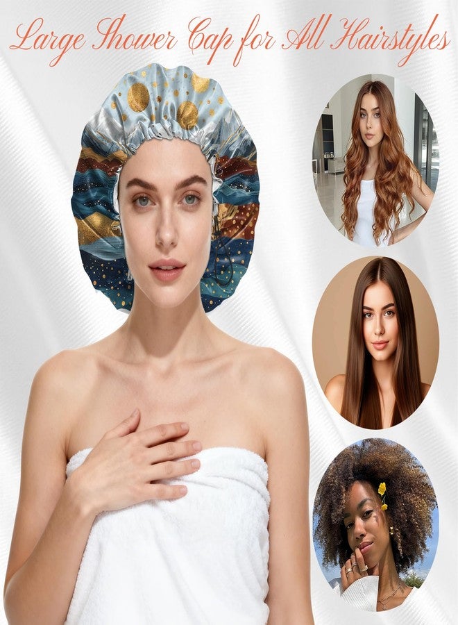 BHAHB Shower Cap Reusable Double Layer Adjustable Elastic Waterproof EVA Hair Bath Caps for Women Girls Cute Aesthetic-Mountain - Image 4
