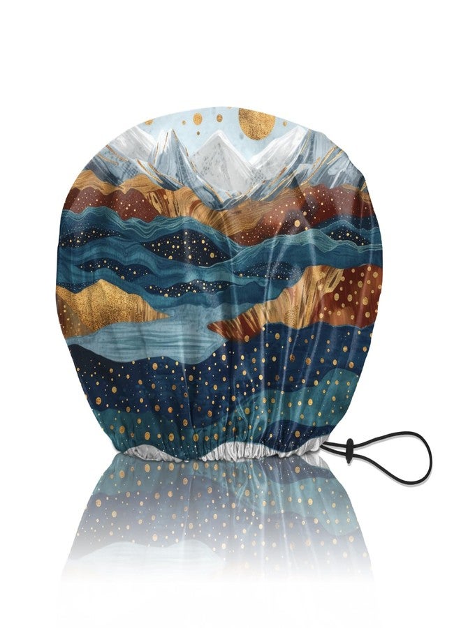 BHAHB Shower Cap Reusable Double Layer Adjustable Elastic Waterproof EVA Hair Bath Caps for Women Girls Cute Aesthetic-Mountain - Image 1