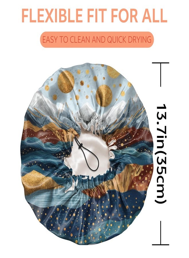 BHAHB Shower Cap Reusable Double Layer Adjustable Elastic Waterproof EVA Hair Bath Caps for Women Girls Cute Aesthetic-Mountain - Image 2