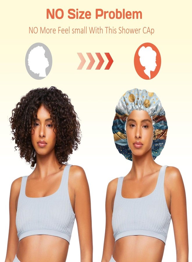 BHAHB Shower Cap Reusable Double Layer Adjustable Elastic Waterproof EVA Hair Bath Caps for Women Girls Cute Aesthetic-Mountain - Image 5