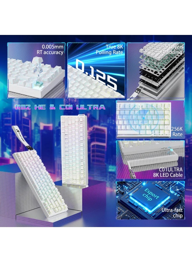 Attack Shark R82 HE 75% Wired Gaming Keyboard, Hall Effect Magnetic Switches, Rapid Trigger Technology, 8000Hz Polling Rate, Adjustable Actuation 0.1–3.4mm, RGB Backlit, Hot-Swappable Keys, USB-C C01ULTRA LED Cable, Compact Mechanical Keyboard for FPS Gaming | White - Image 3