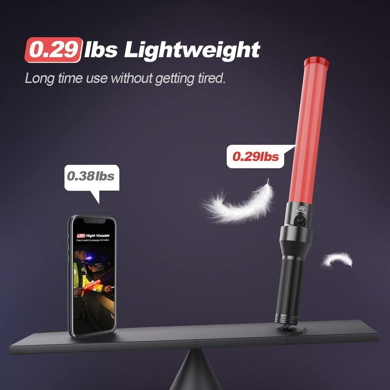 RoadHero 4 Pack Traffic Wand, 16 Inch Led Traffic Control Baton, Night Safety Light Wands with 3 Flashing Modes, Air Marshaling Signal Wand Plus White LED on Tip for Airport, Parking, Car Directing - Image 3