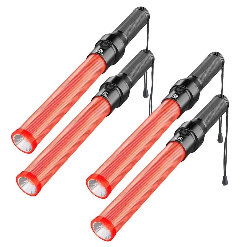 RoadHero 4 Pack Traffic Wand, 16 Inch Led Traffic Control Baton, Night Safety Light Wands with 3 Flashing Modes, Air Marshaling Signal Wand Plus White LED on Tip for Airport, Parking, Car Directing - Image 1