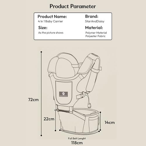 StarAndDaisy 4-in-1 Baby Carrier for 0 to 3 Year Baby/Kangaroo Bag with Comfortable Soft Hip Seat/Baby Carrier - 4 Carrying Positions, 2 Storage Pockets (Beige) - Image 2