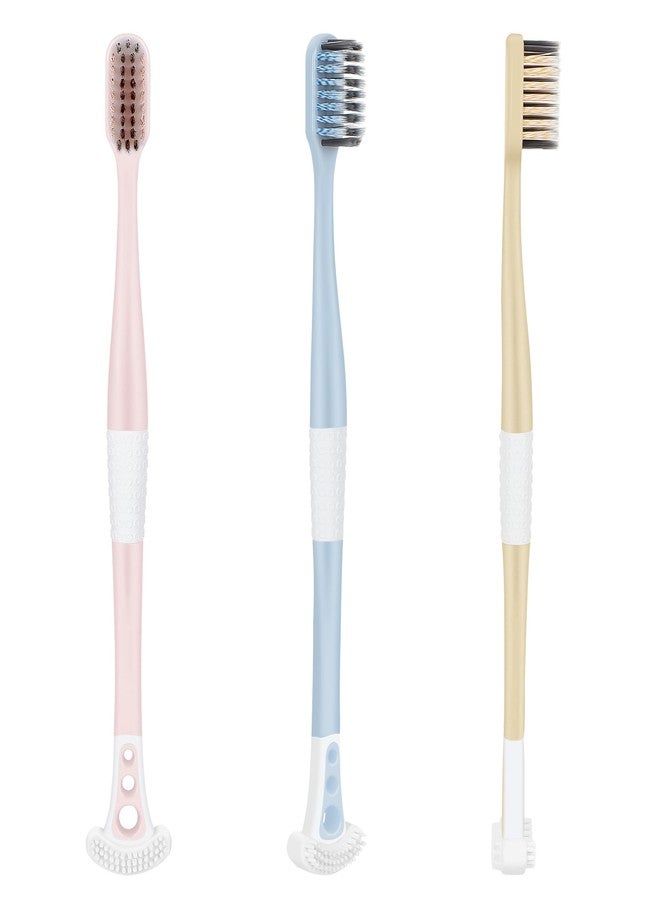 B Rush Extra Soft Toothbrush with Tongue Scraper - Tongue Scrubber with Flossing Bristles for Sensitive Teeth and Gums, Dental Travel Hygiene Brush Fresh Breath for Both Adults and Kids (Pack of 3) - Image 1