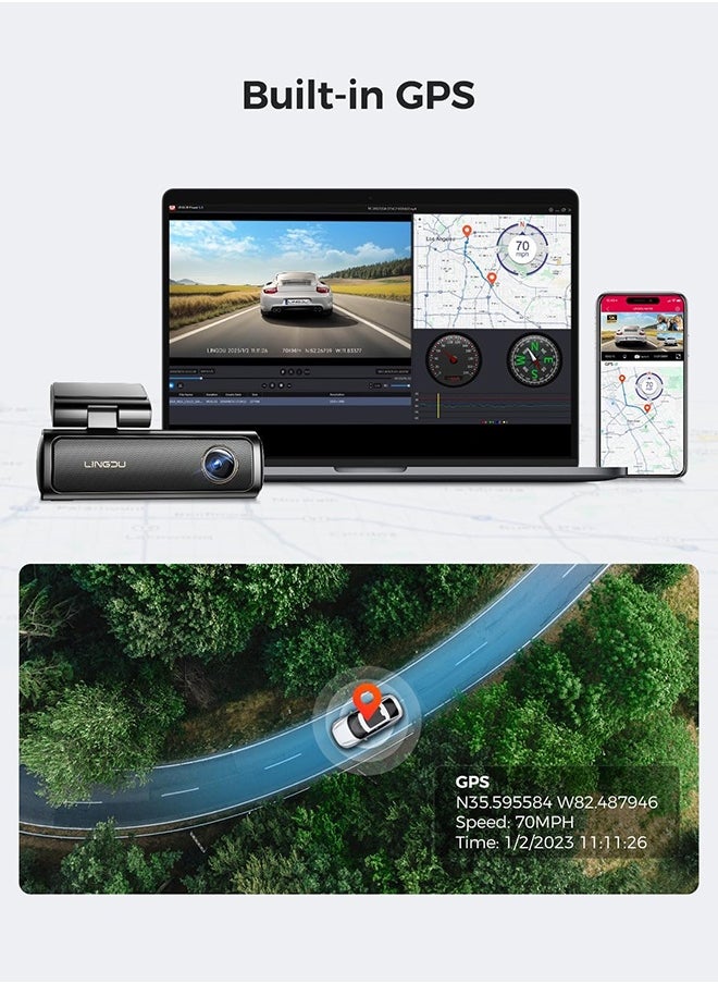LINGDU - AM100 5G WiFi Dash Cam Front, 4K Dash Cam for Cars with ADAS, Free 64GB SD Card Voice Control, G-Sensor Built-in GPS, WDR 24H Parking Mode, Night Vision Loop Recording, Easy to Install - Image 1