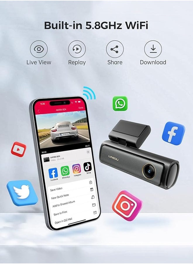 LINGDU - AM100 5G WiFi Dash Cam Front, 4K Dash Cam for Cars with ADAS, Free 64GB SD Card Voice Control, G-Sensor Built-in GPS, WDR 24H Parking Mode, Night Vision Loop Recording, Easy to Install - Image 1