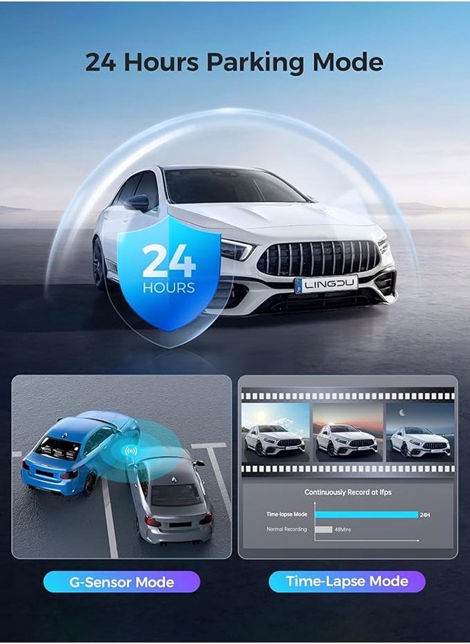 LINGDU - AM100 5G WiFi Dash Cam Front, 4K Dash Cam for Cars with ADAS, Free 64GB SD Card Voice Control, G-Sensor Built-in GPS, WDR 24H Parking Mode, Night Vision Loop Recording, Easy to Install - Image 1