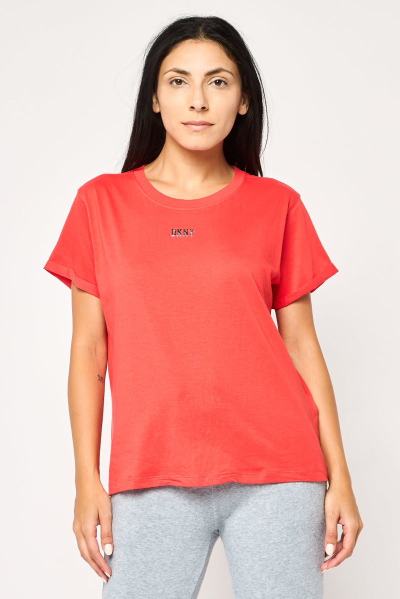 DKNY Sport Women Sportswear Fit Short Sleeves Outdoor T-Shirts, Red - Image 1