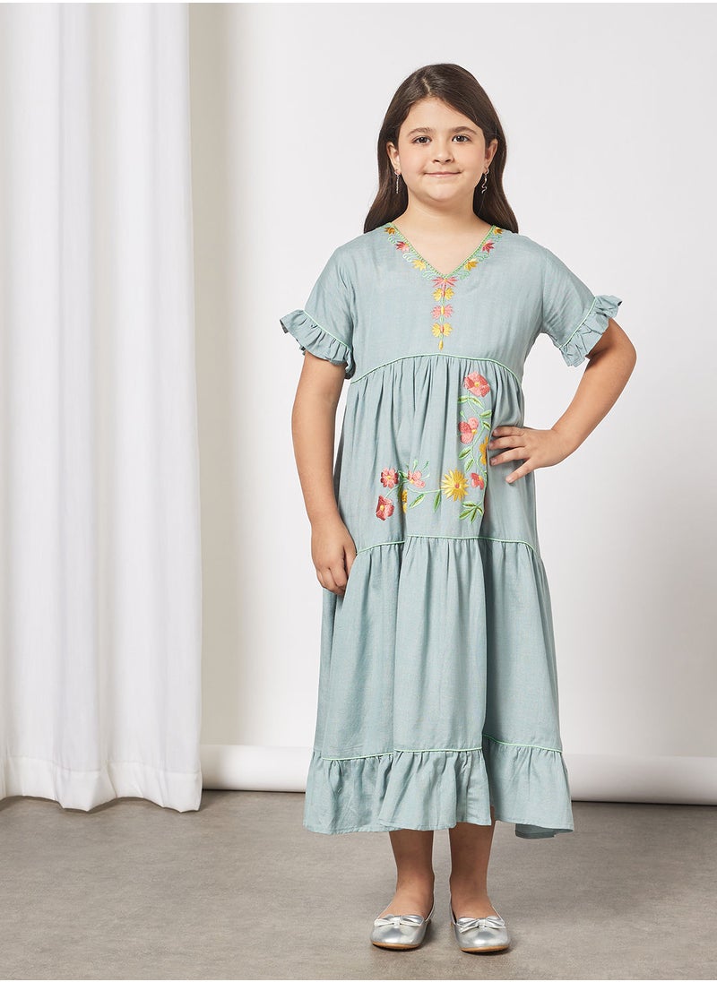HANA & SARA - Kids Embroidered Jalabiya - Image 1