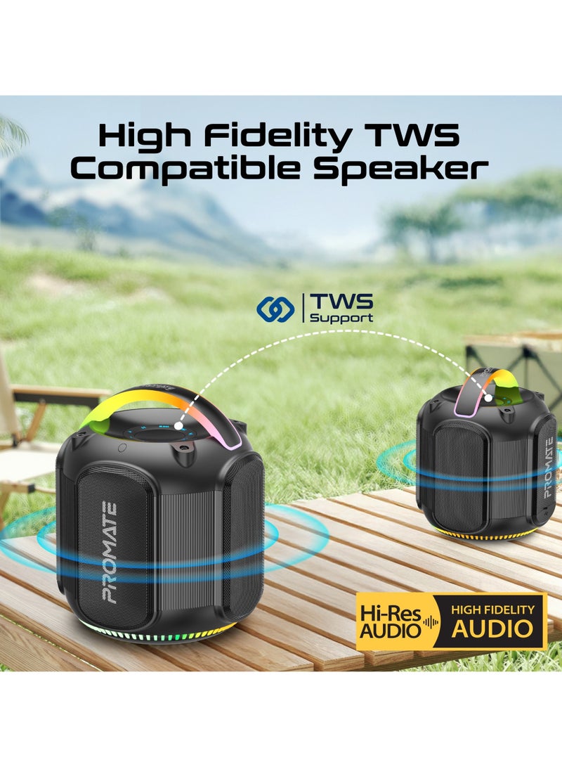 PROMATE Powerful 80W Outdoor Speaker with TWS Connectivity, RGB Lighting Effects, IPX5 Water Resistance, 3600mAh Battery, 6-Hour Playtime, TF Card & USB Support, AUX Compatibility, and Built-In Top Handle - Strike-80 - Black - Image 2