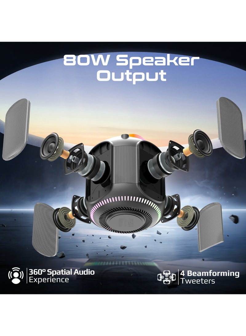 PROMATE Powerful 80W Outdoor Speaker with TWS Connectivity, RGB Lighting Effects, IPX5 Water Resistance, 3600mAh Battery, 6-Hour Playtime, TF Card & USB Support, AUX Compatibility, and Built-In Top Handle - Strike-80 - Black - Image 3