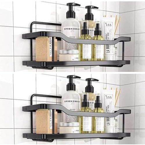 RIOMAX Wall Mounted Self-Adhesive Bathroom Shelf/Kitchen Rack & Holder/Soap Holder/Storage Organizer Rack - Bathroom Accessories (Material- Metal Powder Coated Finish, Black, Pack of 1) - Image 1