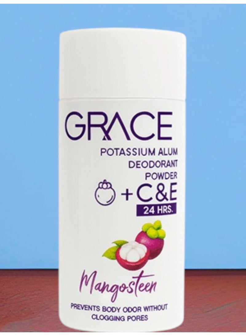 مسحوق مزيل العرق التايلاندي الشب البوتاسيوم مانغوستين 35 جرام تساعد بودره جريس الطبيعية على منع الرائحة والعرق من الأبطين والقدمين ويقلل التجاعيد ويحتوي على مستخلص الكرز الهندي والكيوي لتنعيم البشرة وتقليل البقع الداكنة لا يترك اي بقع