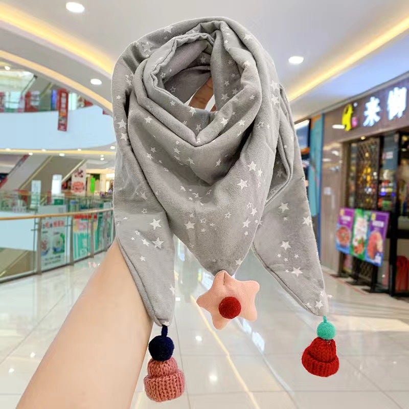 Kids Cartoon Animal Scarf Autumn Winter Warm Star gray 