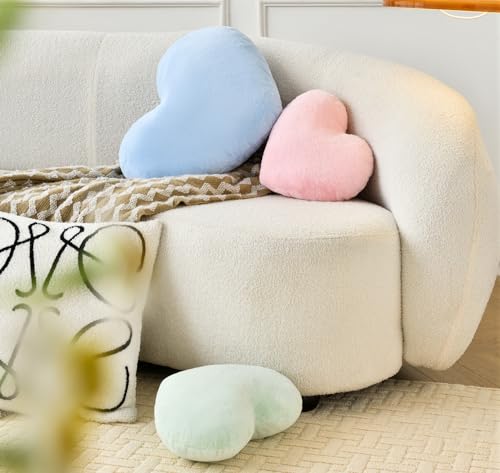 Petrella Heart Pillow Cute Fuzzy Pillows Throw Pillows for Bed Livingroom Home Decor Cushion Decorative Aesthetic Preppy Pillows Blue,Small 13"x10" - Image 4