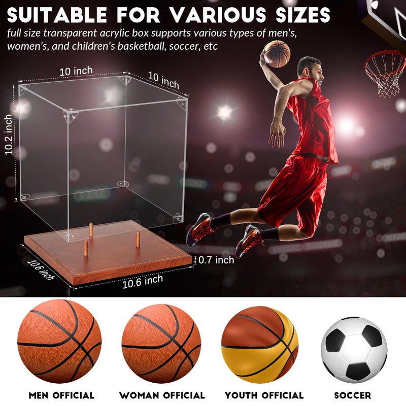 JupDec Basketball Display Case Acrylic Clear 10" Full Size with Solid Wood Base, UV Protected Soccer Display Stand Box for Autographed Standard NBA WNBA Ball Memorabilia Keepsake Ideal Gift Athlete - Image 3