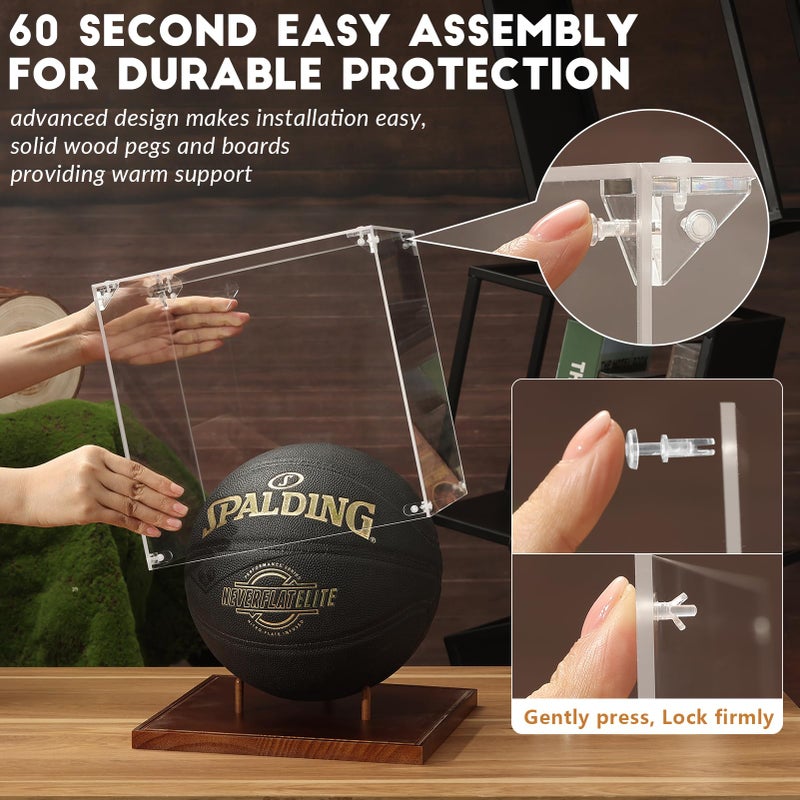 JupDec Basketball Display Case Acrylic Clear 10" Full Size with Solid Wood Base, UV Protected Soccer Display Stand Box for Autographed Standard NBA WNBA Ball Memorabilia Keepsake Ideal Gift Athlete - Image 2