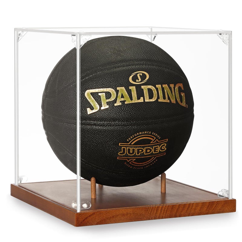 JupDec Basketball Display Case Acrylic Clear 10" Full Size with Solid Wood Base, UV Protected Soccer Display Stand Box for Autographed Standard NBA WNBA Ball Memorabilia Keepsake Ideal Gift Athlete - Image 1