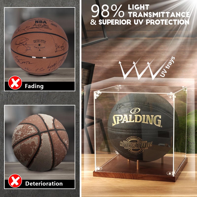 JupDec Basketball Display Case Acrylic Clear 10" Full Size with Solid Wood Base, UV Protected Soccer Display Stand Box for Autographed Standard NBA WNBA Ball Memorabilia Keepsake Ideal Gift Athlete - Image 4