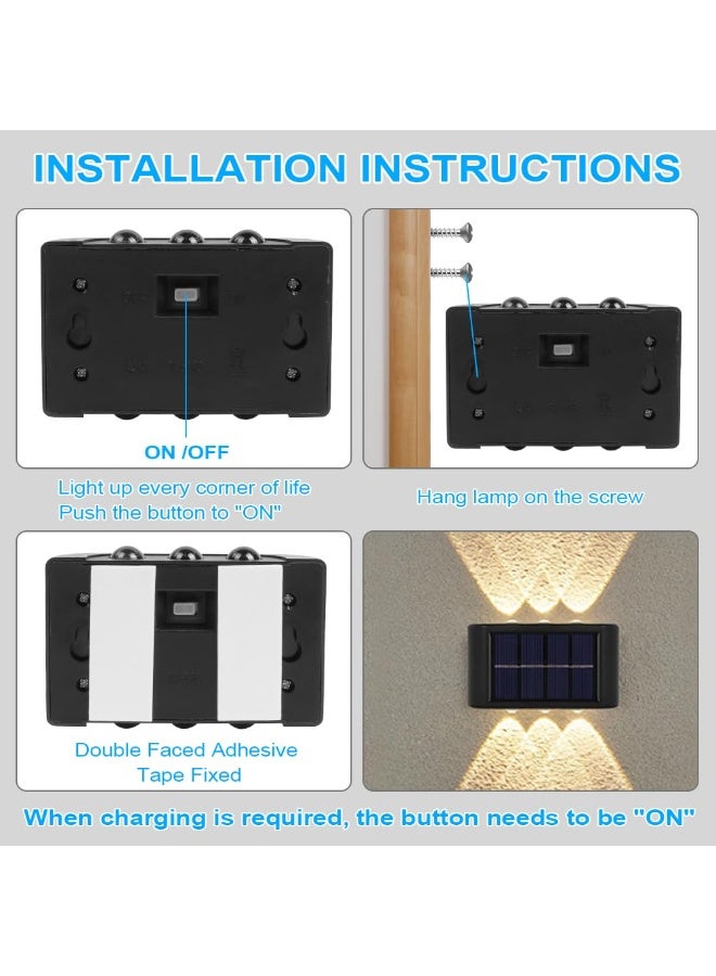 BABONA Wall Lamp For Courtyard Decoration, Outdoor Solar Lamp, Garden Wall Lamp, Warm Light, P65 Waterproof LED Wall Light with 6 Lights for Garden Lawn-4PCS - Image 4