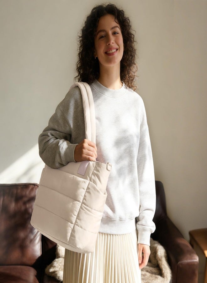 GASSDA Tote Bag for Women Puffer Tote Bag Large Quilted Nurse Bag with Zipper for Work Travel, Camel - Image 2