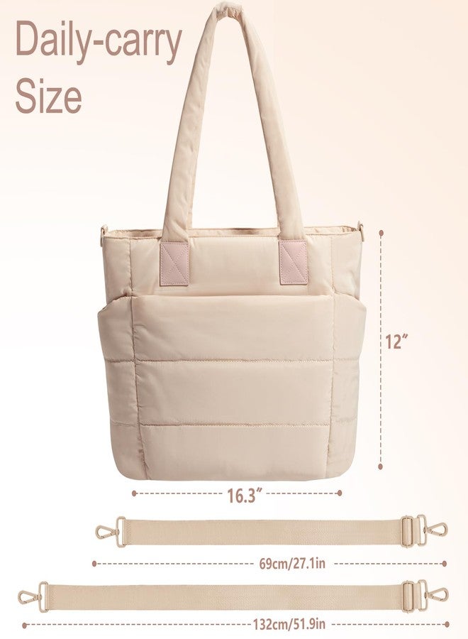GASSDA Tote Bag for Women Puffer Tote Bag Large Quilted Nurse Bag with Zipper for Work Travel, Camel - Image 4