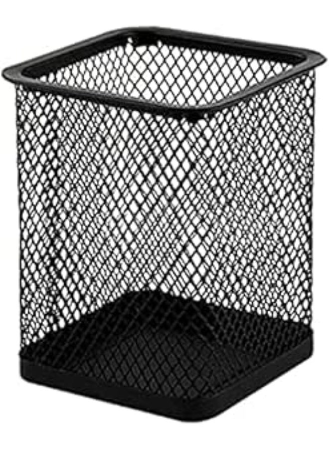 Spaceshoop Square Organizer Pen Makeup Home Pot Mesh Black Cup Stationery Storage Desktop for Container Holder Holders Stand Metal Pencil Desk Workspace (1PC)  - Image 1