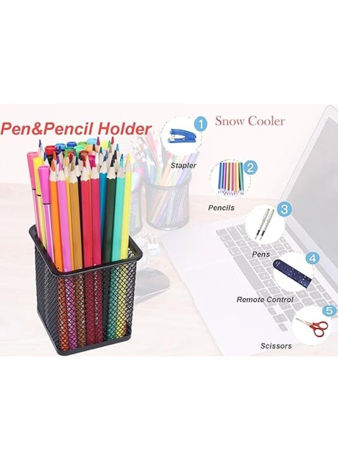 Spaceshoop Square Organizer Pen Makeup Home Pot Mesh Black Cup Stationery Storage Desktop for Container Holder Holders Stand Metal Pencil Desk Workspace (1PC)  - Image 5