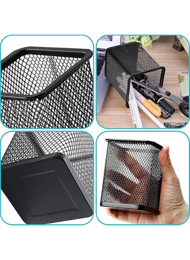 Spaceshoop Square Organizer Pen Makeup Home Pot Mesh Black Cup Stationery Storage Desktop for Container Holder Holders Stand Metal Pencil Desk Workspace (1PC)  - Image 3
