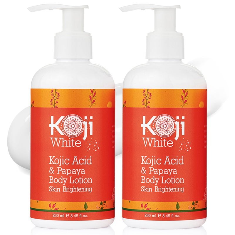 Koji White Kojic Acid & Papaya Body Lotion, Women Gift Sets for Exfoliating, Skin Brightening, Moisturizer, Radiance, Even Tone, Age Spots & Sun Damaged, Vegan, Paraben-Free, 8.45 Fl Oz (2 Bottles) - Image 1