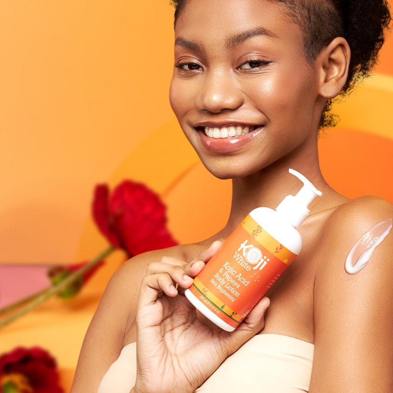 Koji White Kojic Acid & Papaya Body Lotion, Women Gift Sets for Exfoliating, Skin Brightening, Moisturizer, Radiance, Even Tone, Age Spots & Sun Damaged, Vegan, Paraben-Free, 8.45 Fl Oz (2 Bottles) - Image 4